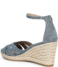 Lauren Ralph Lauren Nellie Washed Denim Ankle Wrap Wedge Espadrille Sandals