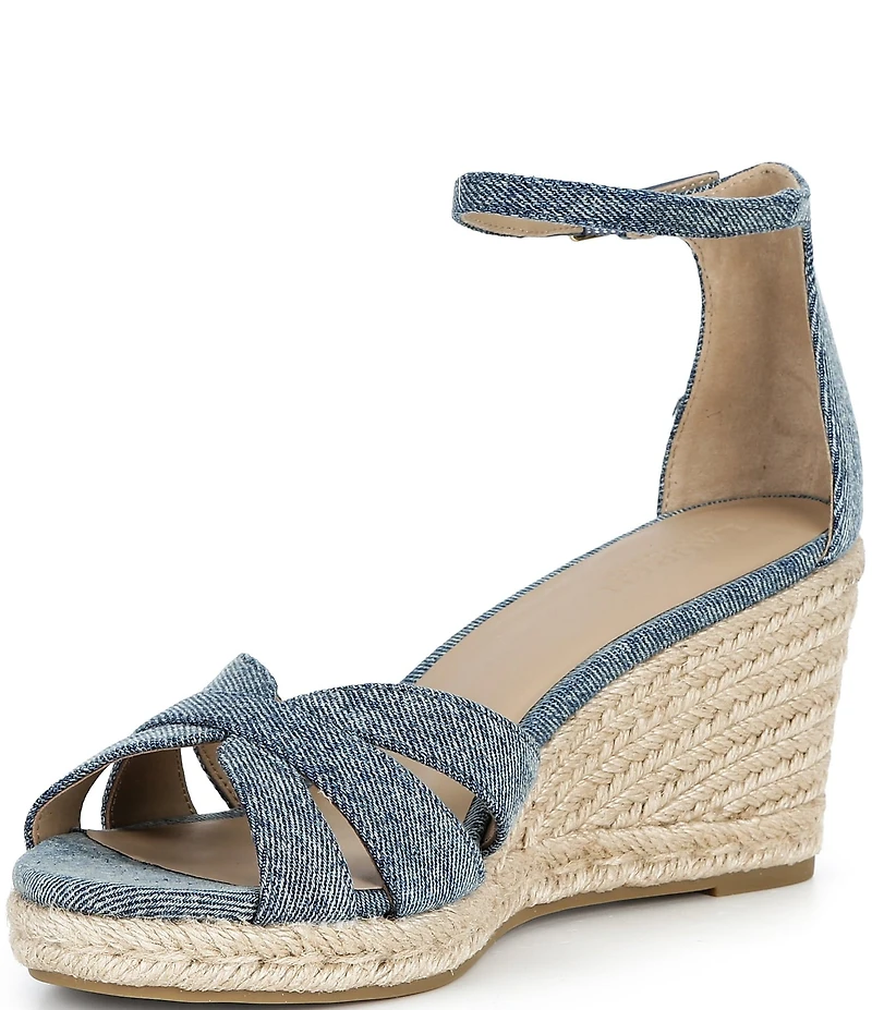 Lauren Ralph Lauren Nellie Washed Denim Ankle Wrap Wedge Espadrille Sandals