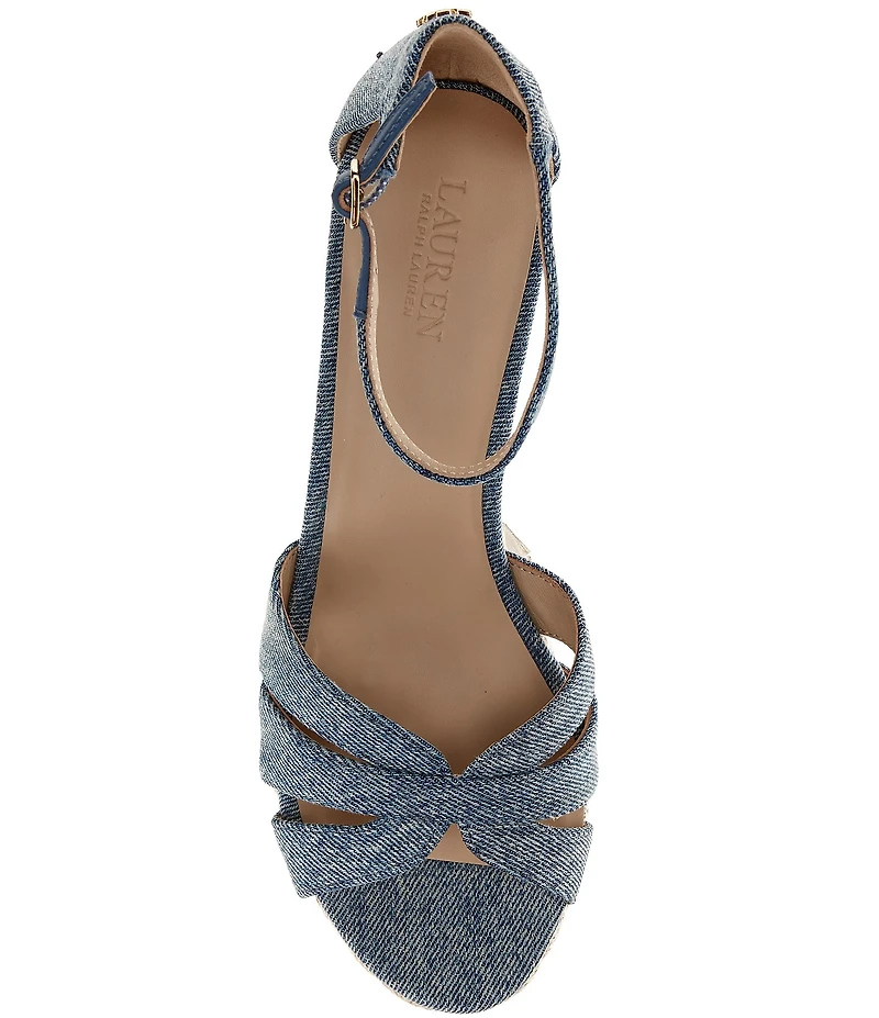 Lauren Ralph Lauren Nellie Washed Denim Ankle Wrap Wedge Espadrille Sandals