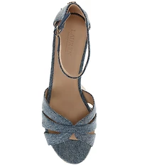 Lauren Ralph Lauren Nellie Washed Denim Ankle Wrap Wedge Espadrille Sandals