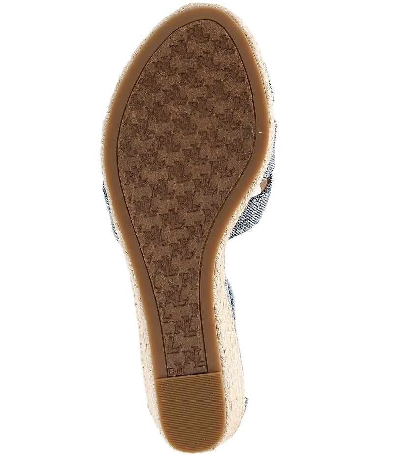 Lauren Ralph Lauren Nellie Washed Denim Ankle Wrap Wedge Espadrille Sandals