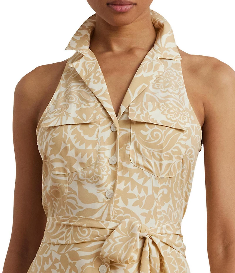 Lauren Ralph Lauren Notch Collar Sleeveless Print A-Line Dress