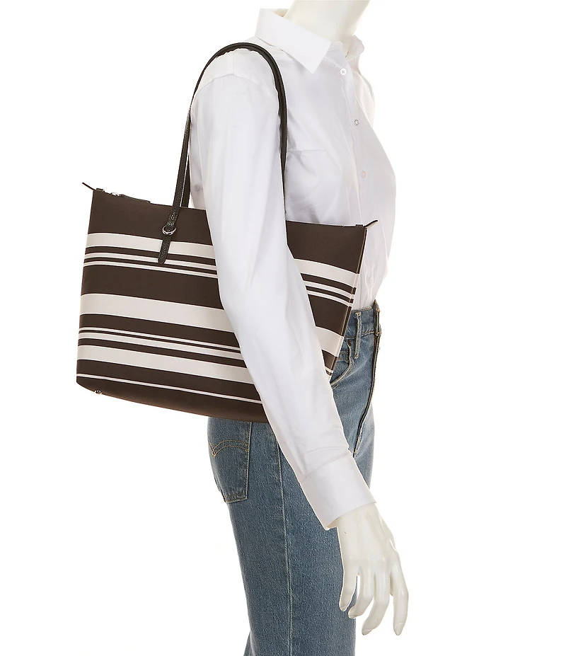 Lauren Ralph Lauren Keaton Nylon Stiped Medium Tote Bag