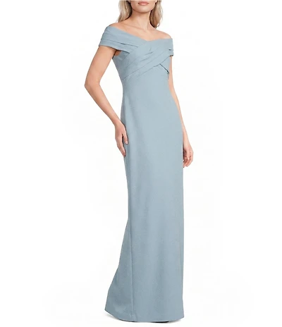 Lauren Ralph Lauren Off The Shoulder Pleated Overlapping Bodice Crepe Gown