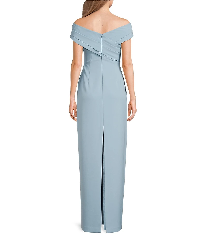 Lauren Ralph Lauren Off The Shoulder Pleated Overlapping Bodice Crepe Gown
