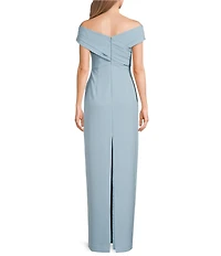 Lauren Ralph Lauren Off The Shoulder Pleated Overlapping Bodice Crepe Gown