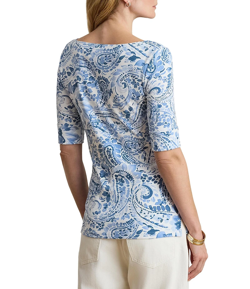 Lauren Ralph Lauren Paisley Boat Neck Elbow Cuff Sleeve Tee