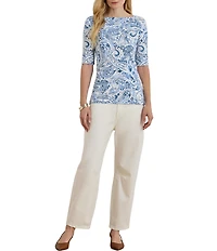 Lauren Ralph Lauren Paisley Boat Neck Elbow Cuff Sleeve Tee