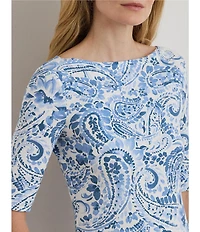 Lauren Ralph Lauren Paisley Boat Neck Elbow Cuff Sleeve Tee