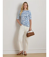 Lauren Ralph Lauren Paisley Boat Neck Elbow Cuff Sleeve Tee