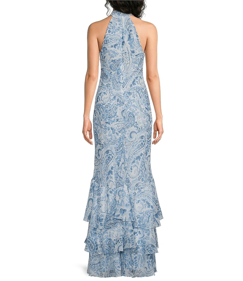 Lauren Ralph Lauren Paisley Crinkle Georgette Halter Gown