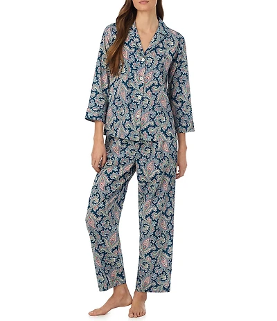 Lauren Ralph Lauren Paisley Print Woven 3/4 Sleeve Notch Collar Ankle Pajama Set