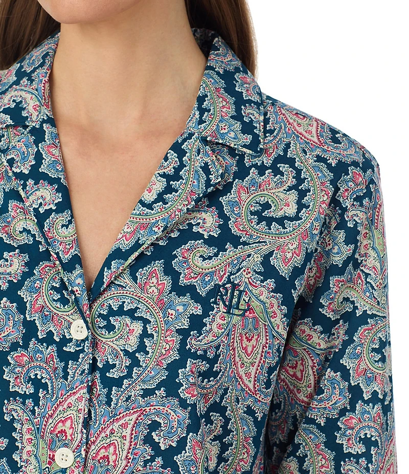 Lauren Ralph Lauren Paisley Print Woven 3/4 Sleeve Notch Collar Ankle Pajama Set