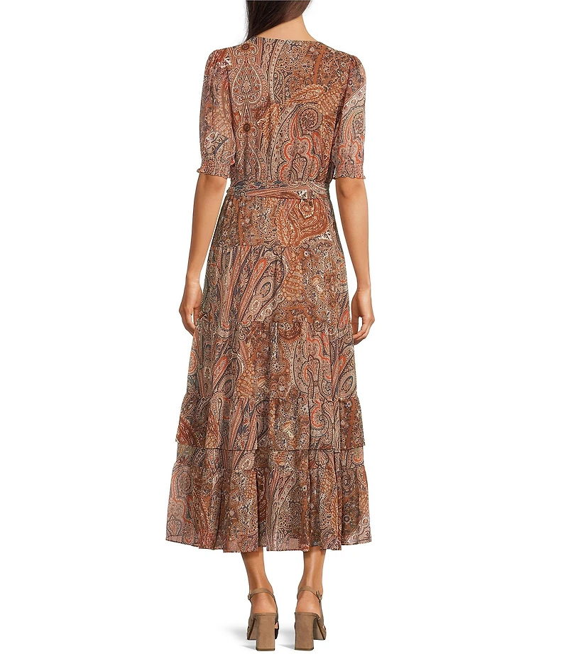 Lauren Ralph Lauren Paisley Print Belted Crinkle Georgette Dress