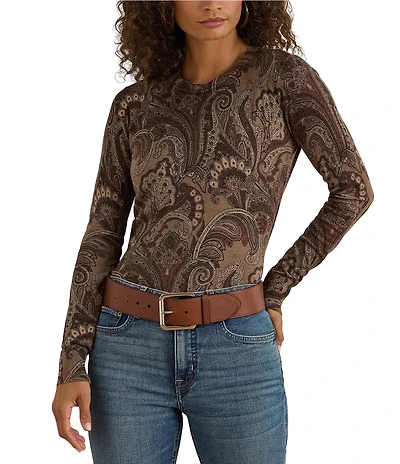 Lauren Ralph Lauren Paisley Print Cotton Blend Crew Neck Long Sleeve Sweater