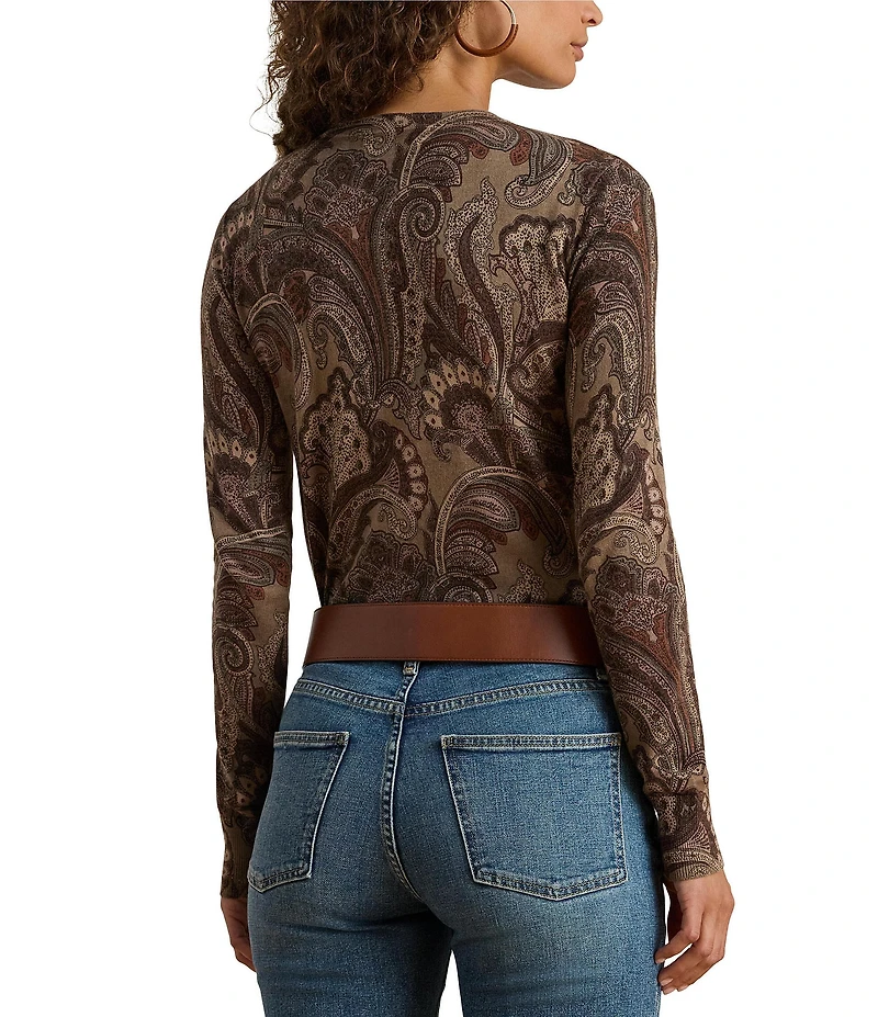Lauren Ralph Lauren Paisley Print Cotton Blend Crew Neck Long Sleeve Sweater