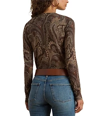 Lauren Ralph Lauren Paisley Print Cotton Blend Crew Neck Long Sleeve Sweater