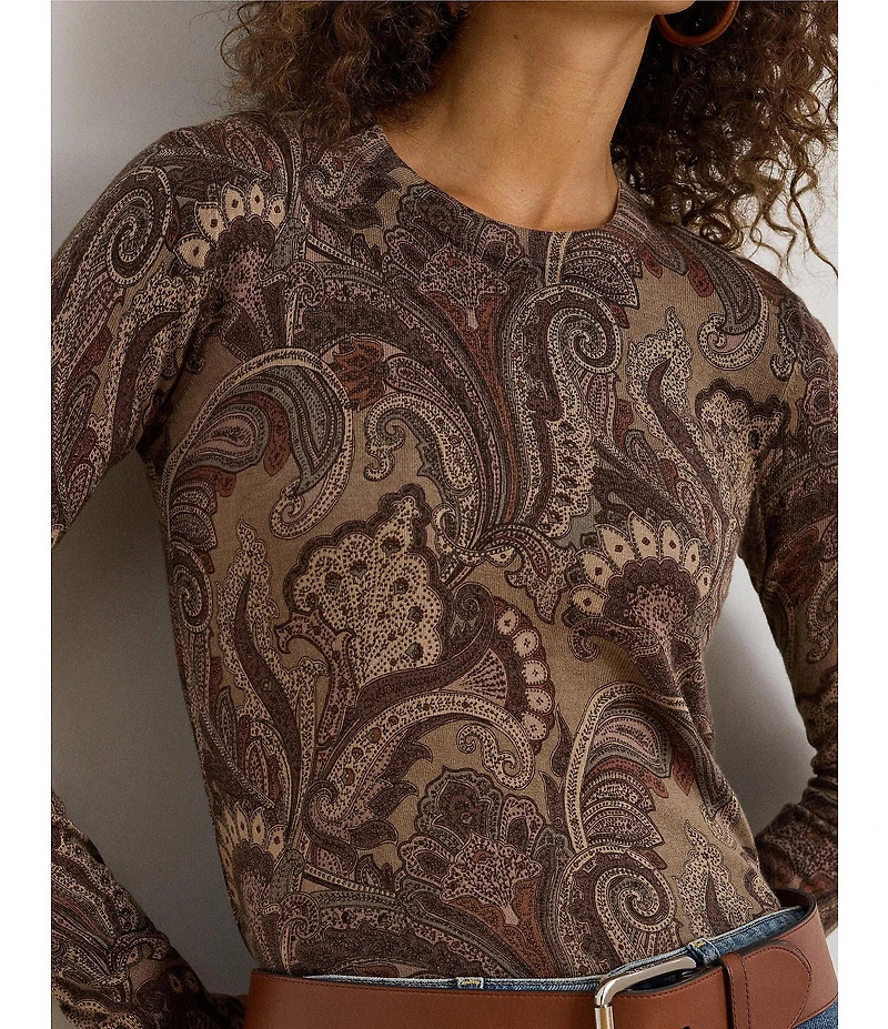 Lauren Ralph Lauren Paisley Print Cotton Blend Crew Neck Long Sleeve Sweater
