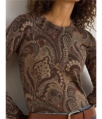 Lauren Ralph Lauren Paisley Print Cotton Blend Crew Neck Long Sleeve Sweater