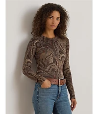 Lauren Ralph Lauren Paisley Print Cotton Blend Crew Neck Long Sleeve Sweater