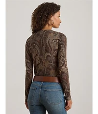Lauren Ralph Lauren Paisley Print Cotton Blend Crew Neck Long Sleeve Sweater
