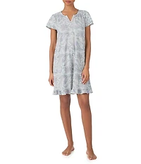 Lauren Ralph Lauren Paisley Print Double Flutter Sleeve Split Neck Knit Nightgown