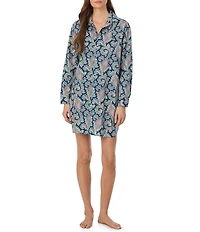 Lauren Ralph Lauren Paisley Print Long Roll Tab Sleeve Notch Collar Woven Sleepshirt