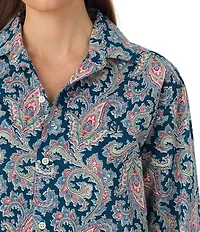 Lauren Ralph Lauren Paisley Print Long Roll Tab Sleeve Notch Collar Woven Sleepshirt
