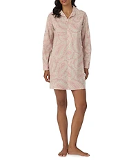 Lauren Ralph Lauren Paisley Print Long Roll Tab Sleeve Notch Collar Woven Sleepshirt
