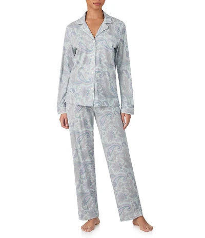 Lauren Ralph Lauren Paisley Print Long Sleeve Notch Collar Knit Pajama Set