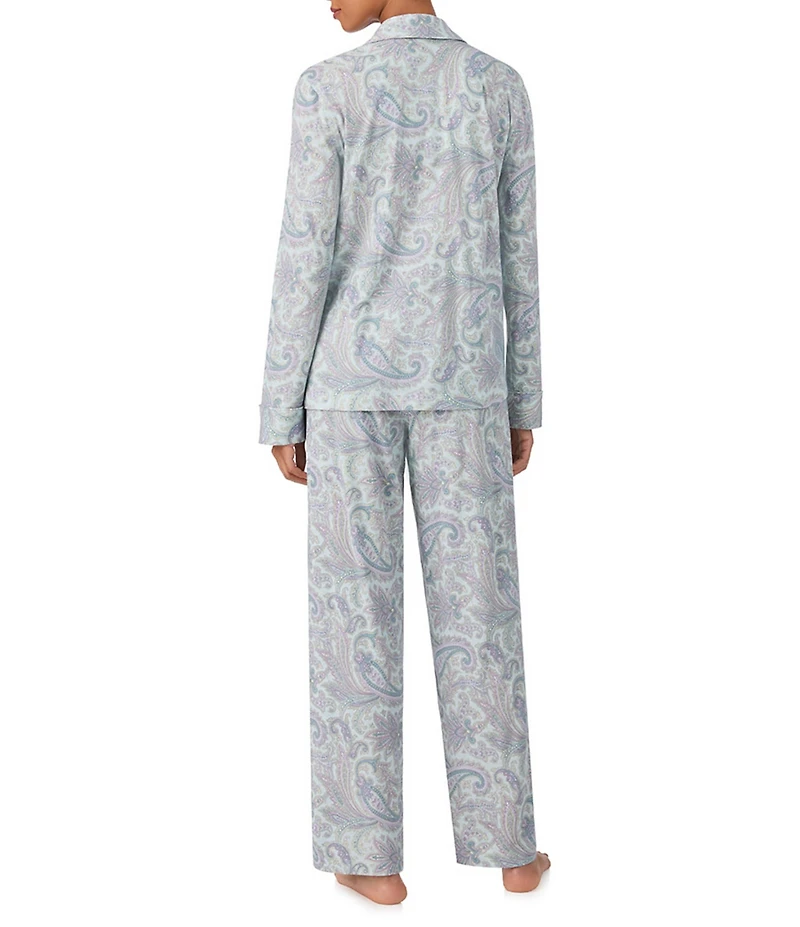 Lauren Ralph Lauren Paisley Print Long Sleeve Notch Collar Knit Pajama Set