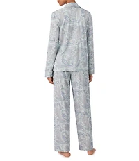 Lauren Ralph Lauren Paisley Print Long Sleeve Notch Collar Knit Pajama Set