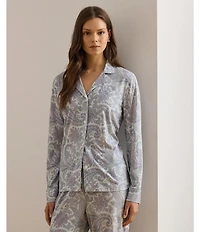 Lauren Ralph Lauren Paisley Print Long Sleeve Notch Collar Knit Pajama Set