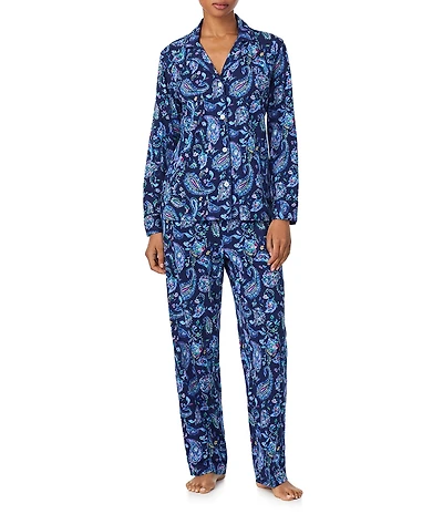 Lauren Ralph Lauren Paisley Print Long Sleeve Notch Collar Long Knit Pajama Set