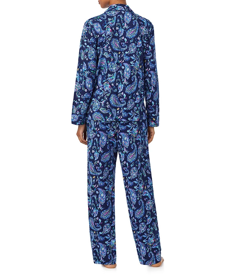 Lauren Ralph Lauren Paisley Print Long Sleeve Notch Collar Long Knit Pajama Set