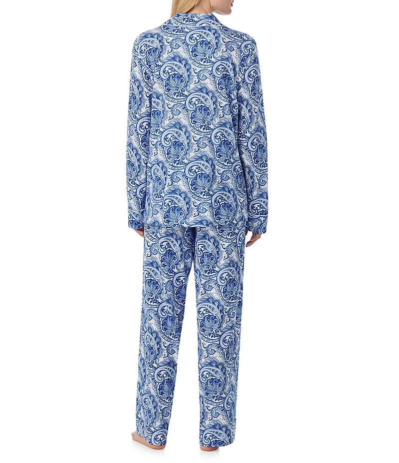 Lauren Ralph Lauren Paisley Print Long Sleeve Notch Collar Long Knit Pajama Set