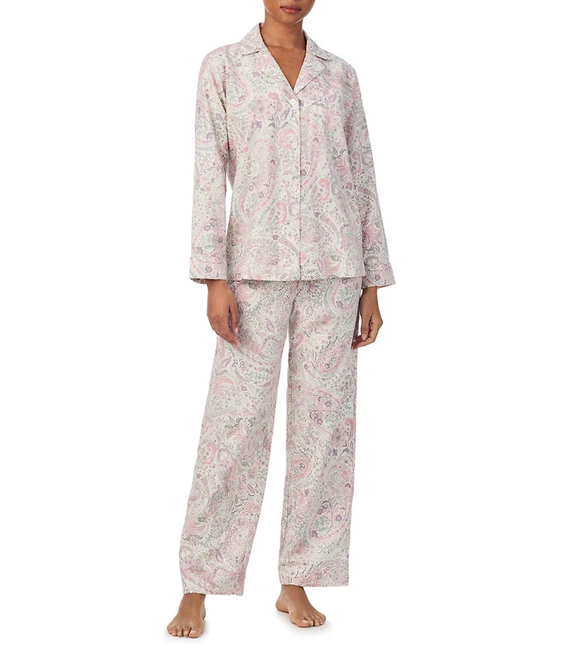 Lauren Ralph Lauren Paisley Print Long Sleeve Notch Collar Long Pant Pajama Set