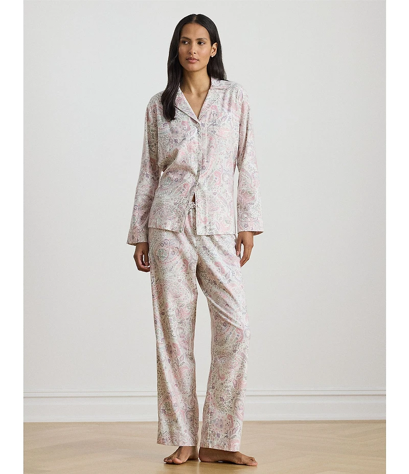 Lauren Ralph Lauren Paisley Print Long Sleeve Notch Collar Long Pant Pajama Set