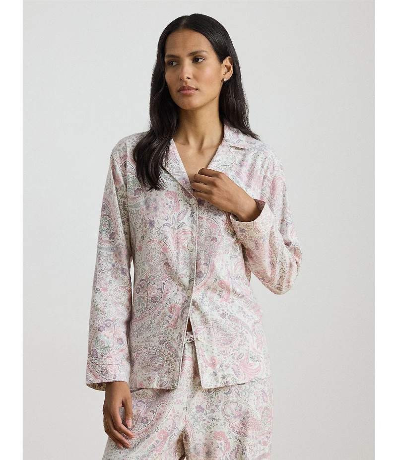 Lauren Ralph Lauren Paisley Print Long Sleeve Notch Collar Long Pant Pajama Set