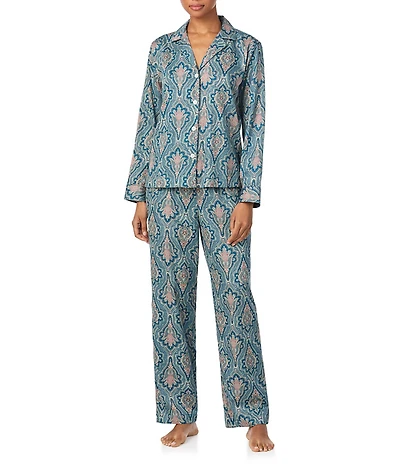 Lauren Ralph Lauren Paisley Print Long Sleeve Notch Collar Long Pant Pajama Set