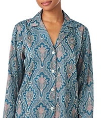 Lauren Ralph Lauren Paisley Print Long Sleeve Notch Collar Long Pant Pajama Set