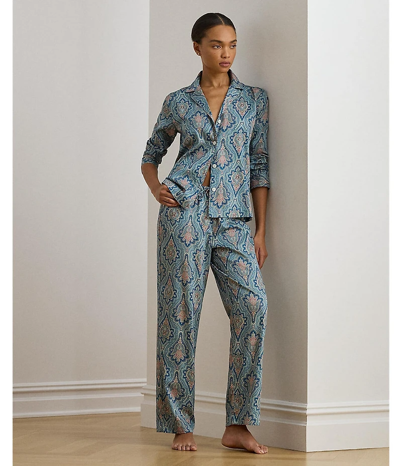 Lauren Ralph Lauren Paisley Print Long Sleeve Notch Collar Long Pant Pajama Set