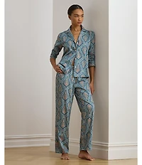Lauren Ralph Lauren Paisley Print Long Sleeve Notch Collar Long Pant Pajama Set