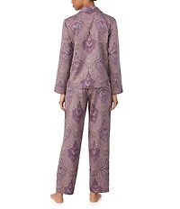 Lauren Ralph Lauren Paisley Print Long Sleeve Notch Collar Long Woven Sateen Pajama Set