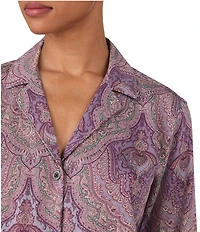 Lauren Ralph Lauren Paisley Print Long Sleeve Notch Collar Long Woven Sateen Pajama Set