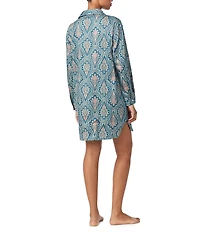 Lauren Ralph Lauren Paisley Print Long Sleeve Notch Collar Neck Woven Nightgown