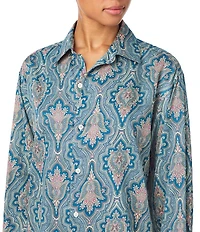 Lauren Ralph Lauren Paisley Print Long Sleeve Notch Collar Neck Woven Nightgown