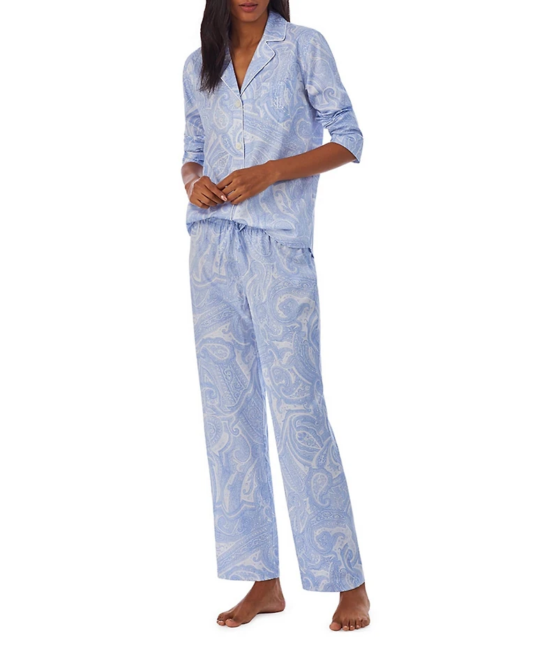 Lauren Ralph Lauren Paisley Print Long Sleeve Notch Collar Woven Pajama Set