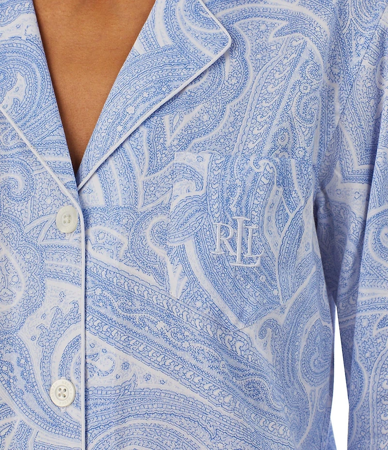 Lauren Ralph Lauren Paisley Print Long Sleeve Notch Collar Woven Pajama Set