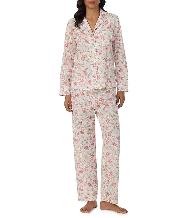 Lauren Ralph Lauren Paisley Print Long Sleeve Notch Collar Woven Pajama Set